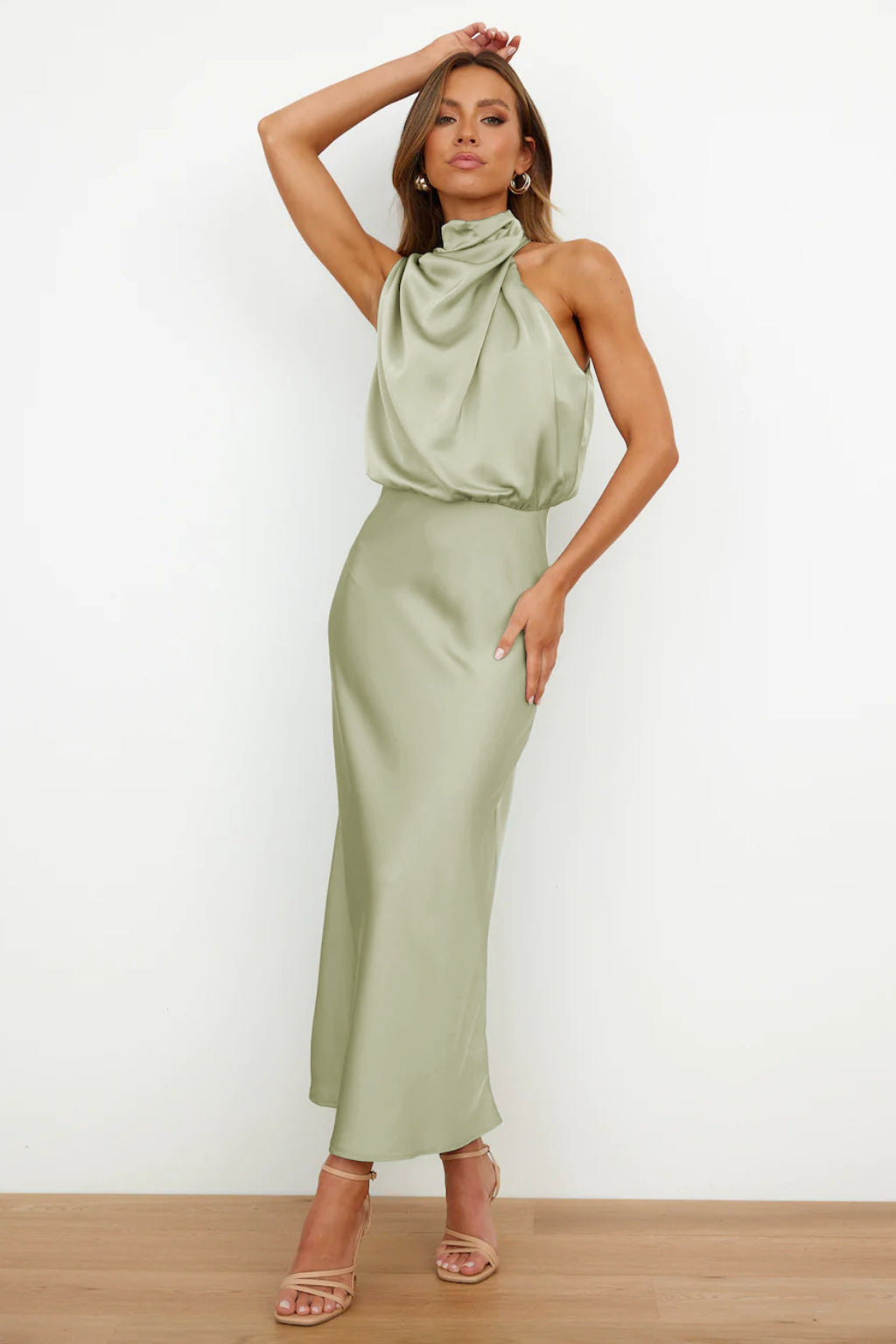 Carlina | Robe Longue en Satin avec Col Croisé