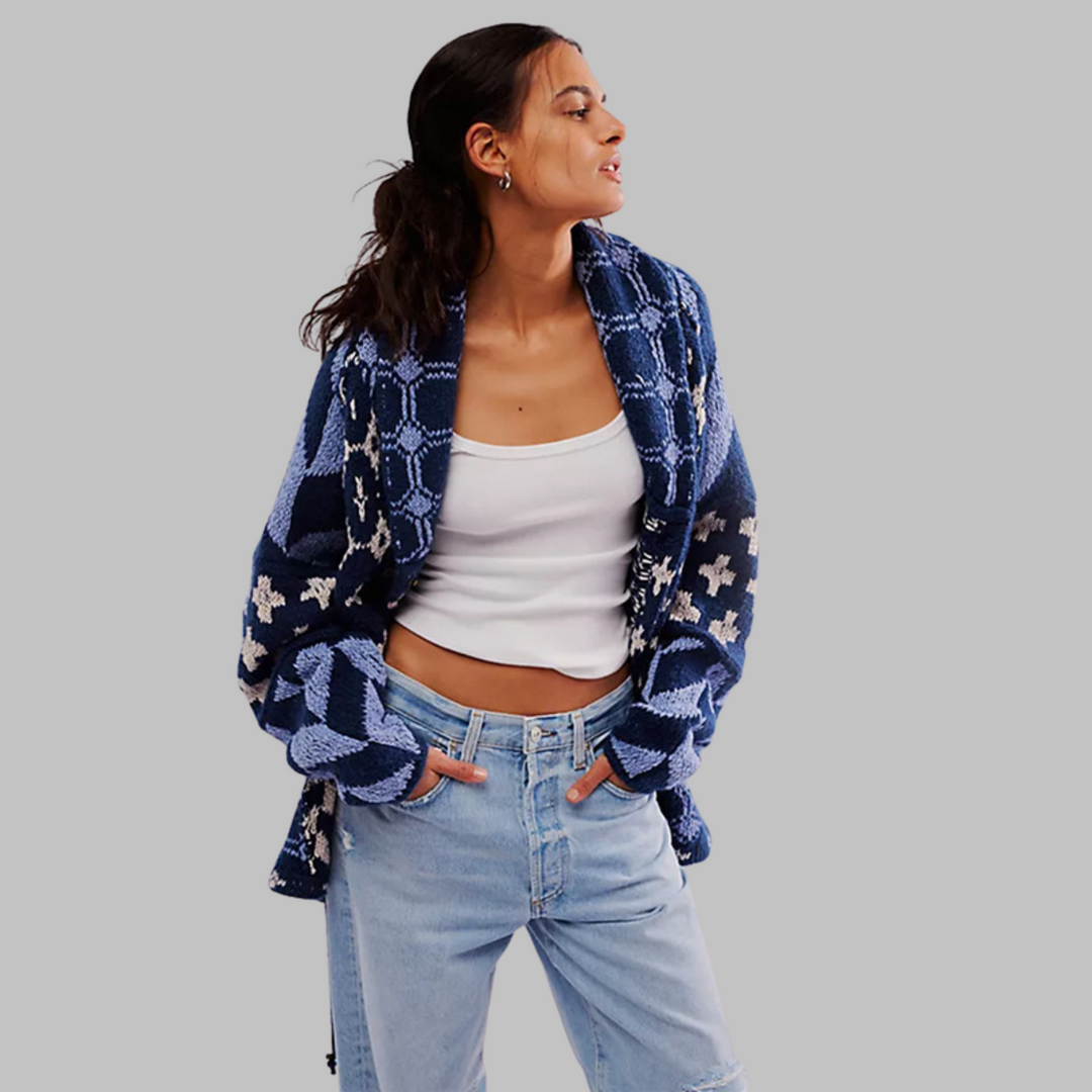 PORTIA™ - Cardigan surdimensionné à col boutonné vintage à manches longues