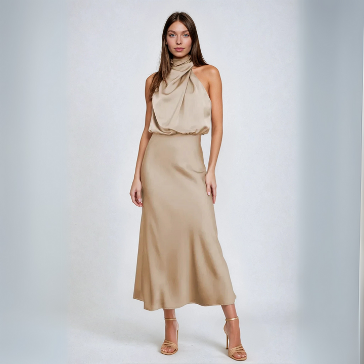 Carlina | Robe Longue en Satin avec Col Croisé