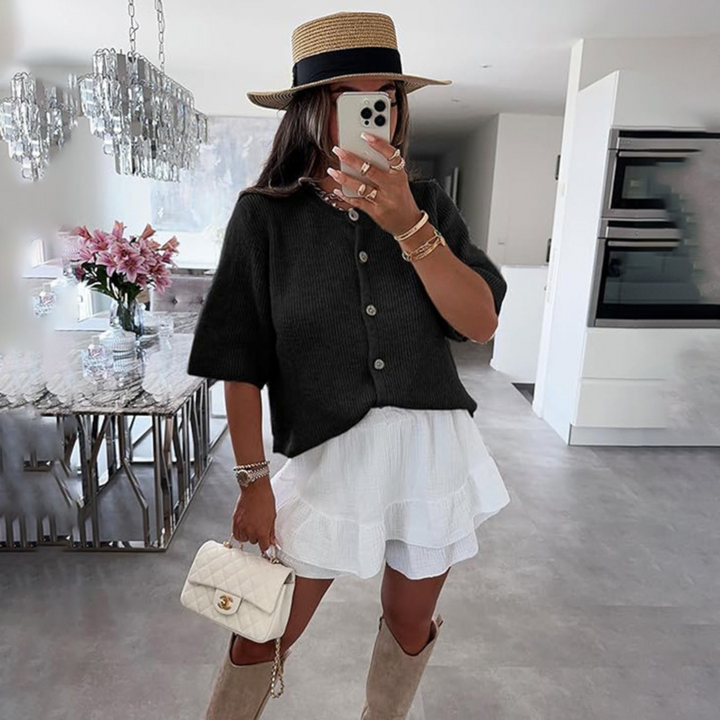 VISAIA™ – Cardigan léger à manches courtes avec boutons