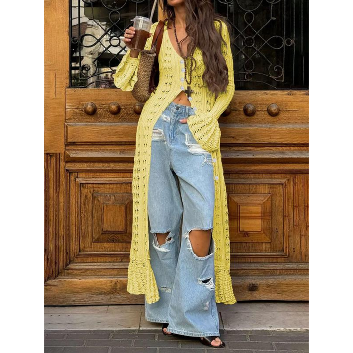 ADOWBI™ - Cardigan ajusté à boutons avec manches à volants chic