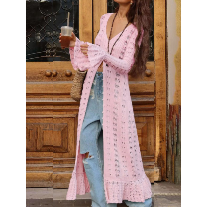 ADOWBI™ - Cardigan ajusté à boutons avec manches à volants chic