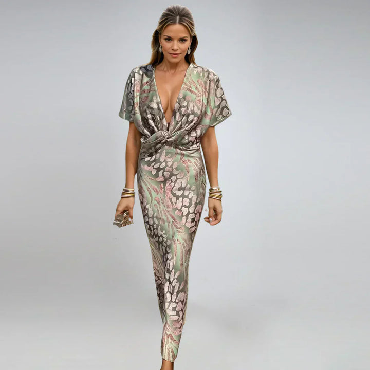 Kelsey - Robe longue avec décolleté en V et détail torsadé