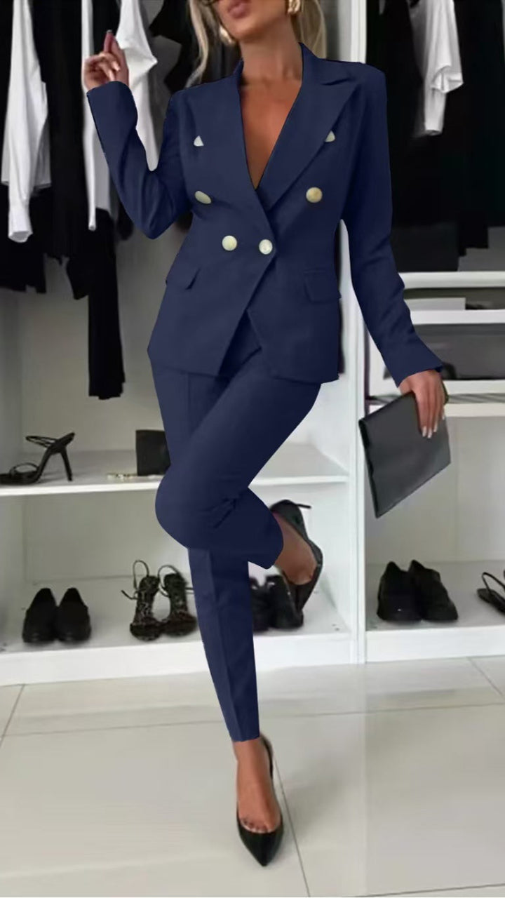 PENNIE™ - Ensemble Blazer à Col Chic et Pantalons Évasés