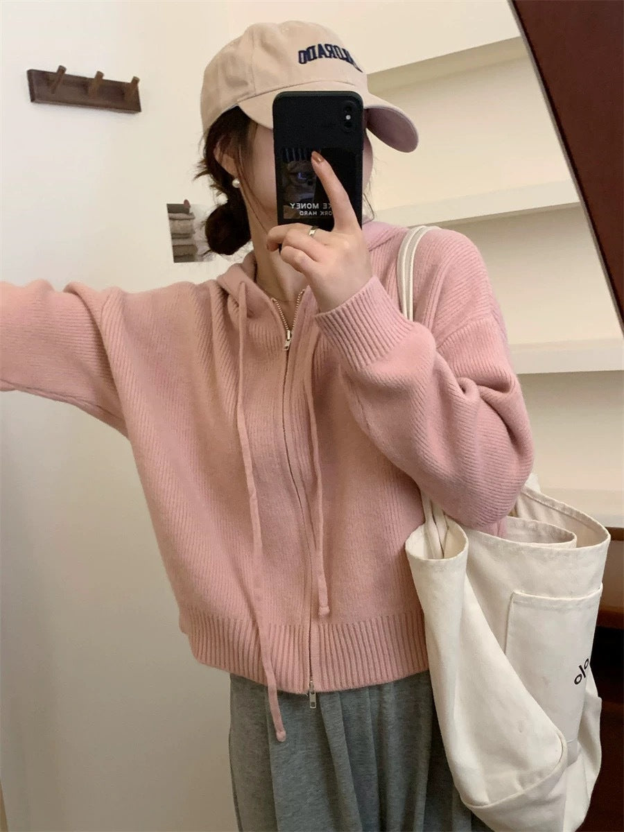 QUESTA™ - Cardigan à capuche zippé décontracté à manches longues