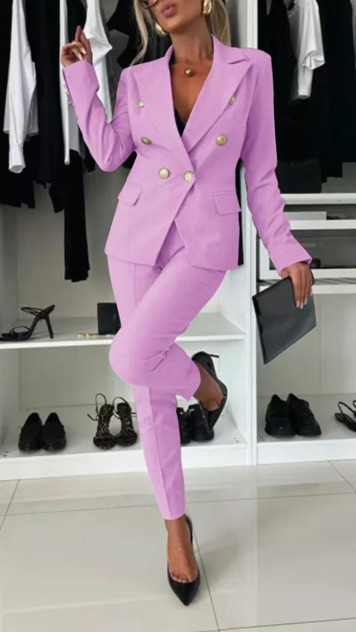PENNIE™ - Ensemble Blazer à Col Chic et Pantalons Évasés
