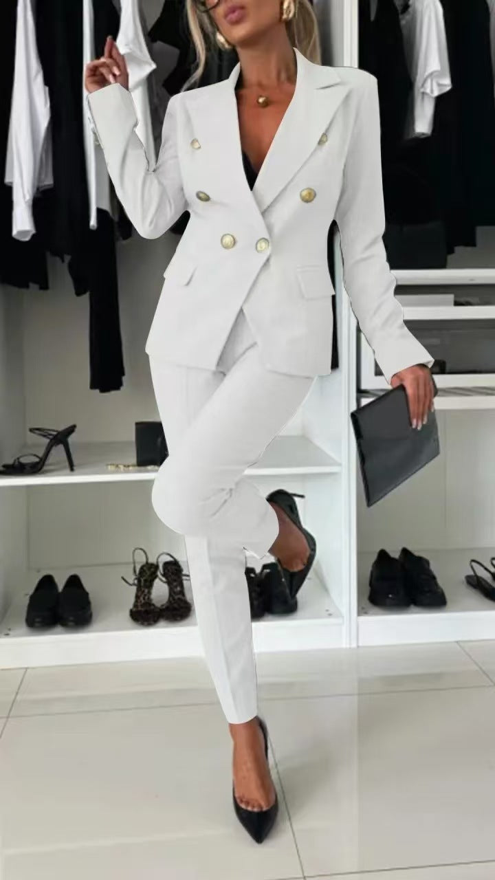 PENNIE™ - Ensemble Blazer à Col Chic et Pantalons Évasés
