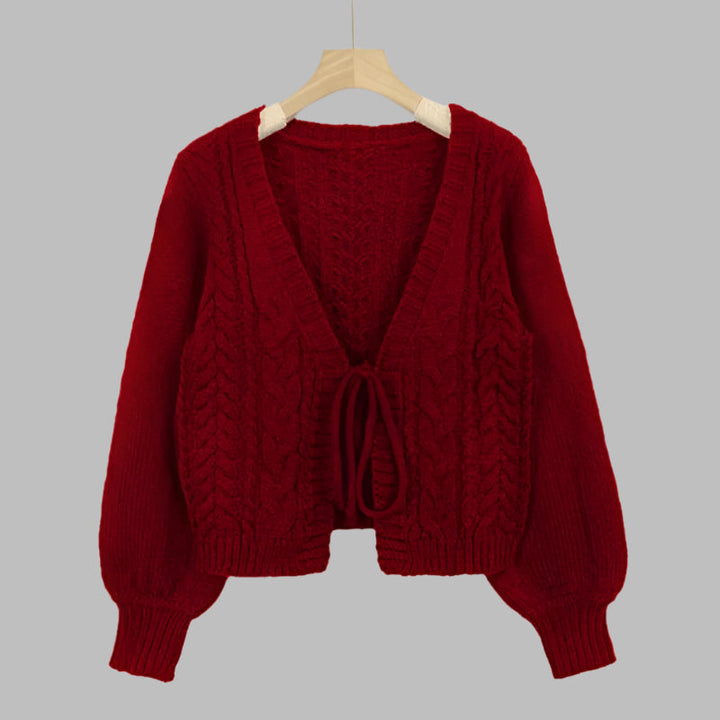 SHERICA™ – Cardigan Vintage Épais à Nouer à Manches Longues