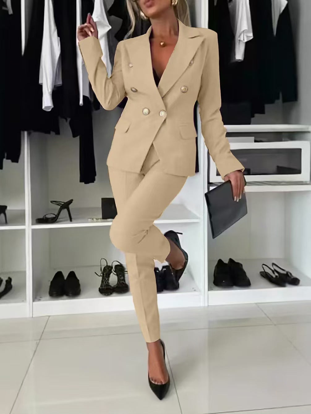 PENNIE™ - Ensemble Blazer à Col Chic et Pantalons Évasés