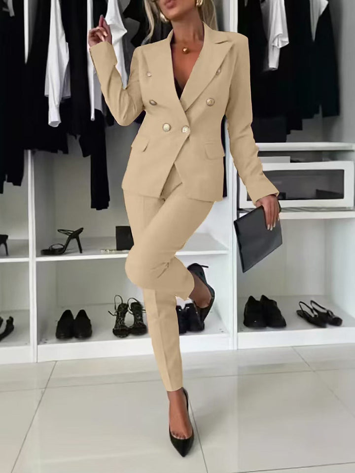 PENNIE™ - Ensemble Blazer à Col Chic et Pantalons Évasés