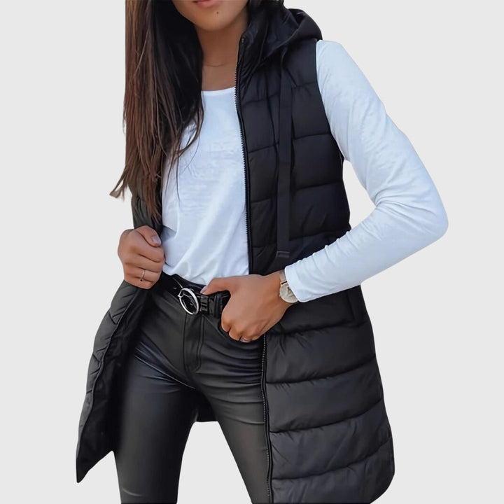 RAIN - Gilet Long Puffer à Capuche
