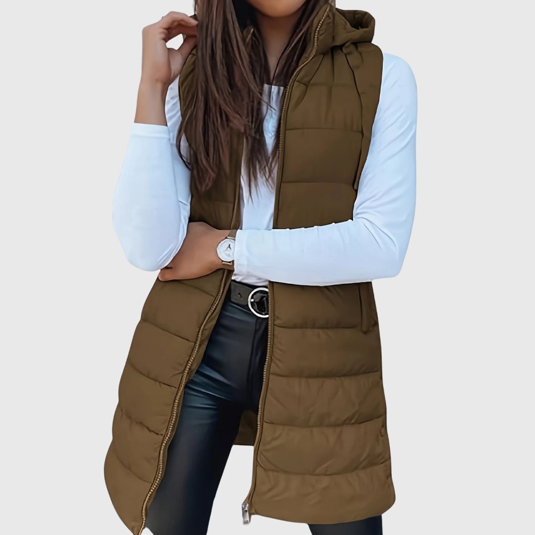 RAIN - Gilet Long Puffer à Capuche