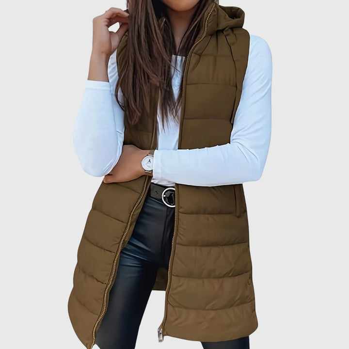 RAIN - Gilet Long Puffer à Capuche