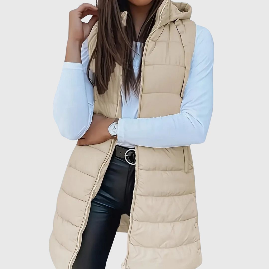 RAIN - Gilet Long Puffer à Capuche