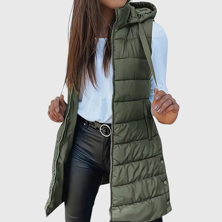 RAIN - Gilet Long Puffer à Capuche