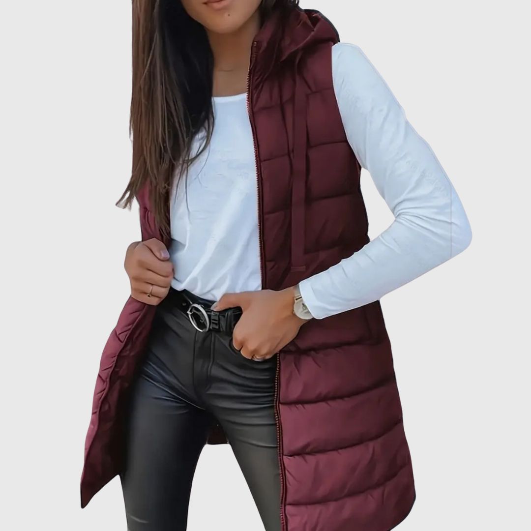 RAIN - Gilet Long Puffer à Capuche