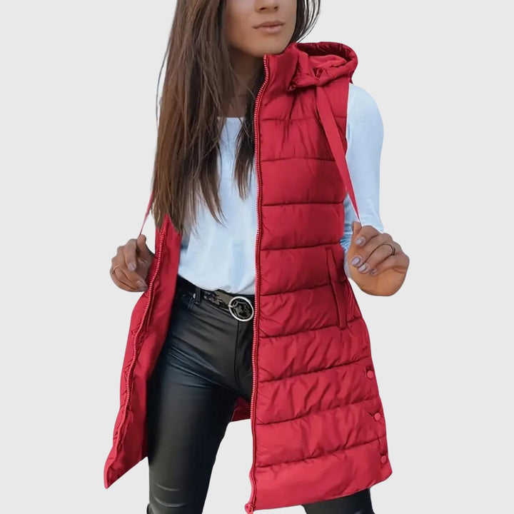 RAIN - Gilet Long Puffer à Capuche