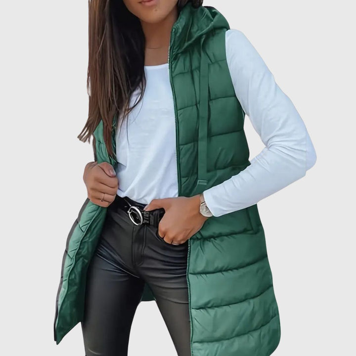 RAIN - Gilet Long Puffer à Capuche