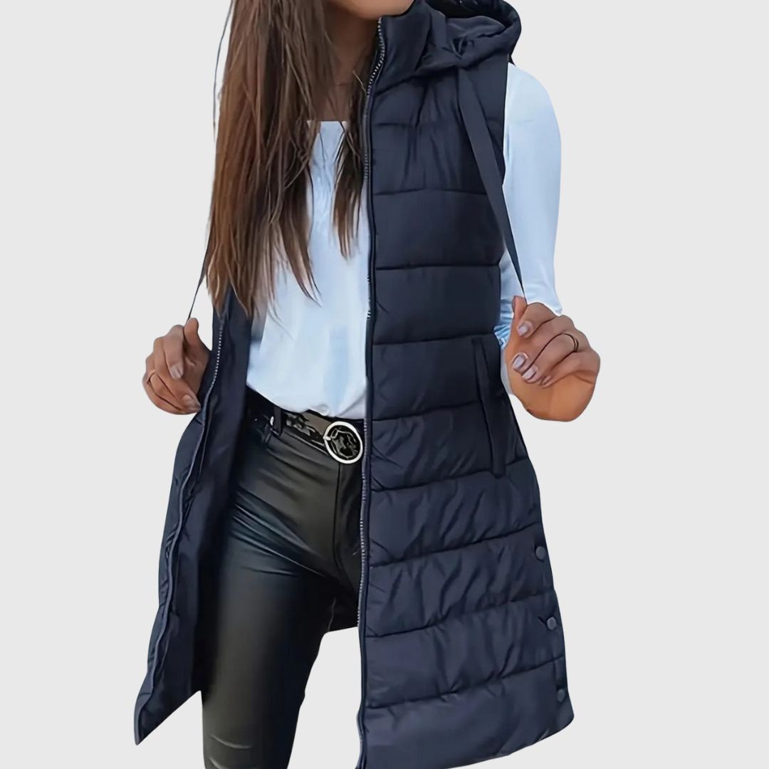 RAIN - Gilet Long Puffer à Capuche