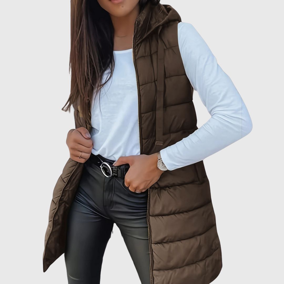 RAIN - Gilet Long Puffer à Capuche