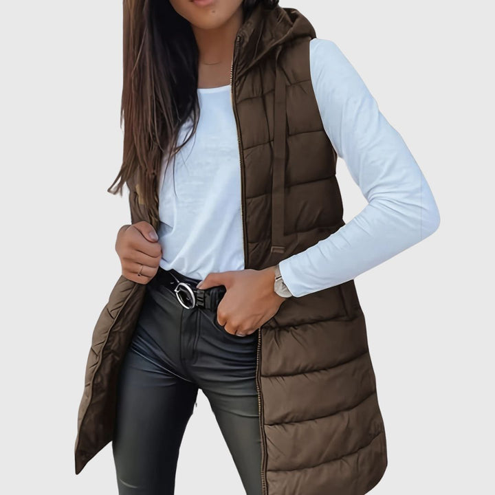 RAIN - Gilet Long Puffer à Capuche
