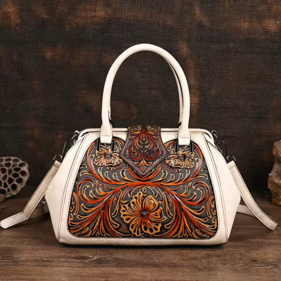 FLORINA™ – Sac à main en cuir avec motif floral gravé