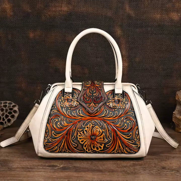 FLORINA™ – Sac à main en cuir avec motif floral gravé