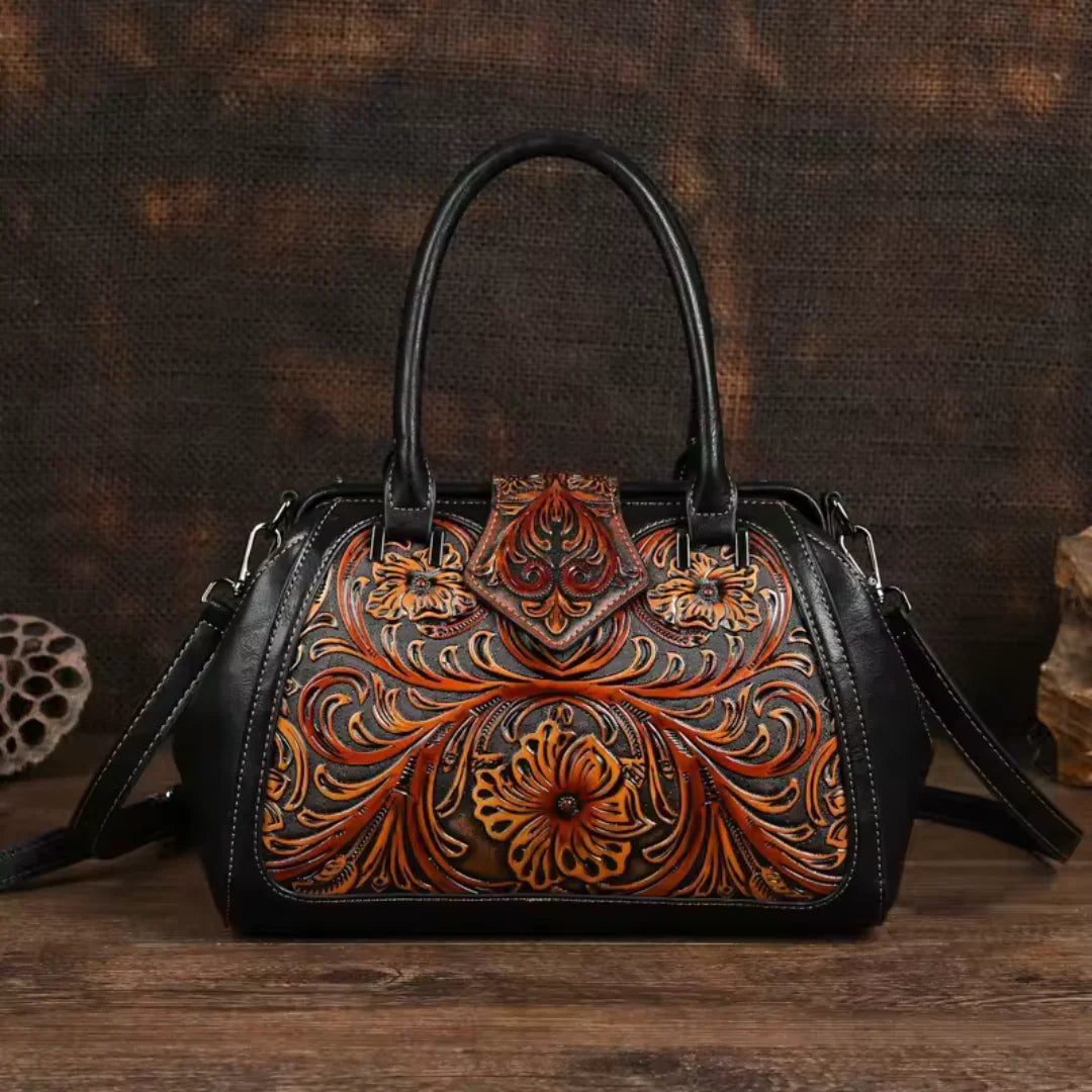 FLORINA™ – Sac à main en cuir avec motif floral gravé