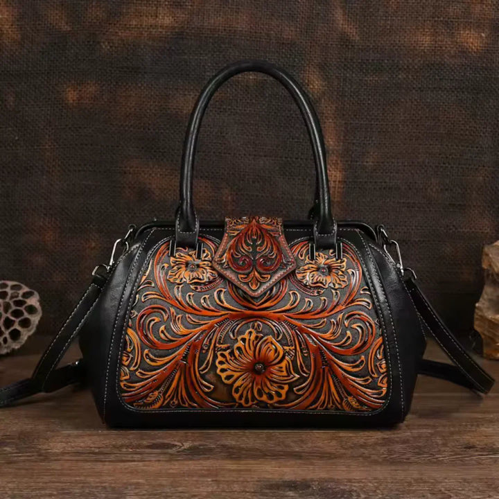 FLORINA™ – Sac à main en cuir avec motif floral gravé