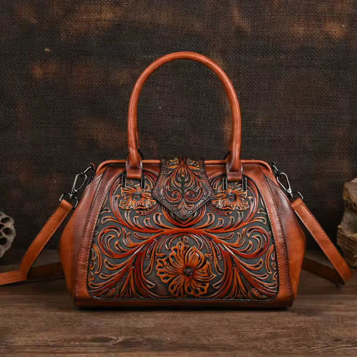 FLORINA™ – Sac à main en cuir avec motif floral gravé