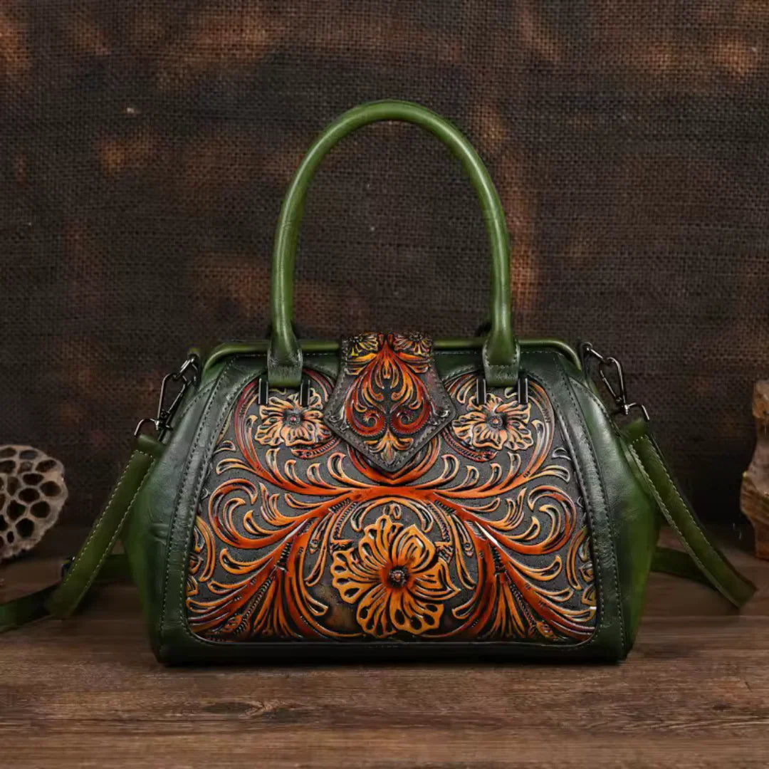 FLORINA™ – Sac à main en cuir avec motif floral gravé